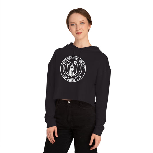 Cropped Hooded Sweatshirt with Struggle University Design, Trendy Comfort, Gift for College Students, Casual Wear, Spring Style